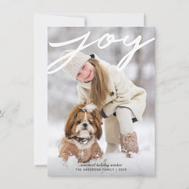 Simple Joy Handwritten Script Christmas Photo Holiday Card (Front)