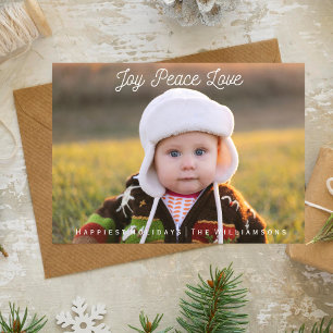 Simple Joy Peace Love Hand-lettered Holiday Photo Card