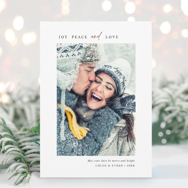 Simple Joy Peace Love Photo Portrait Holiday Card (Creator Uploaded)