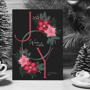 Simple Joy Warm Wishes Rose Black Holiday Card