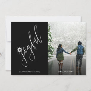 Simple Joyful Handwritten Script Photo Holiday Car Card
