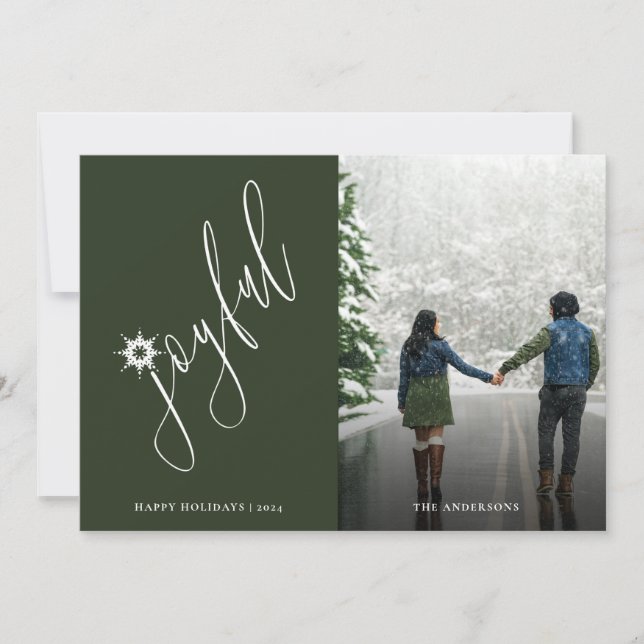 Simple Joyful Handwritten Script Photo Holiday Card (Front)