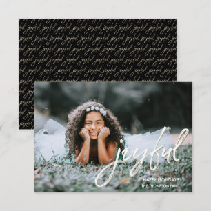 Simple Joyful with pattern back Photo Christmas Card