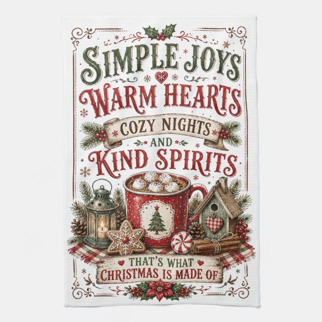 Simple Joys Warm Hearts Tea Towel (Vertical)