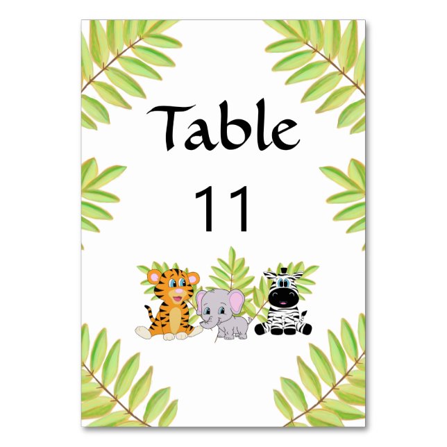 Simple Jungle Theme Baby Shower Table Number (Front)