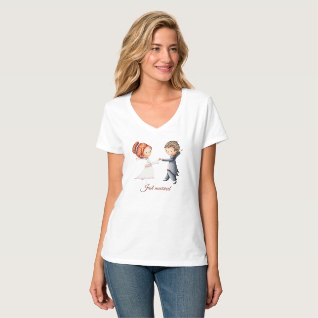 Simple Just Married Bride Groom T-Shirt (Front Full)