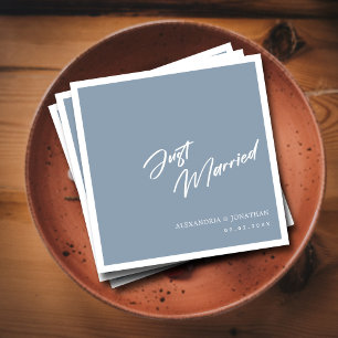Simple Just Married Dusty Blue Wedding  Napkin