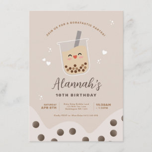 Simple Kawaii Boba Bubble Milk Tea Birthday Invitation