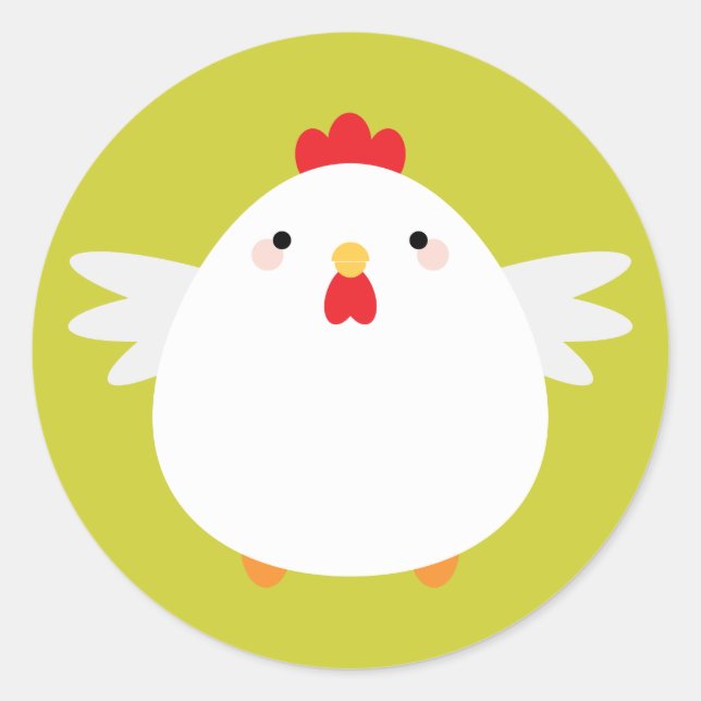 Simple Kawaii Chicken on Green Classic Round Sticker (Front)