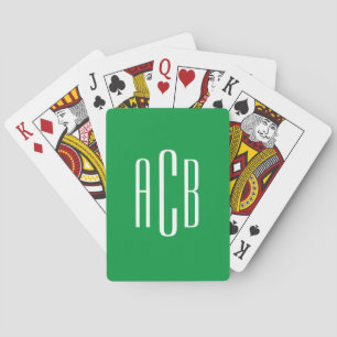 Simple Kelly Green and White Three Letter Monogram Playing Cards