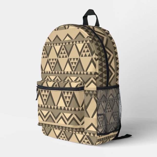 Simple Khaki tan and brown tribal Art Pattern  Printed Backpack (Back Corner Right)