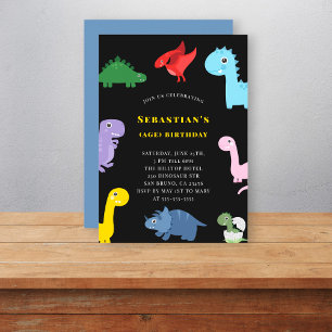 Simple kids colourful dinosaur birthday  invitation