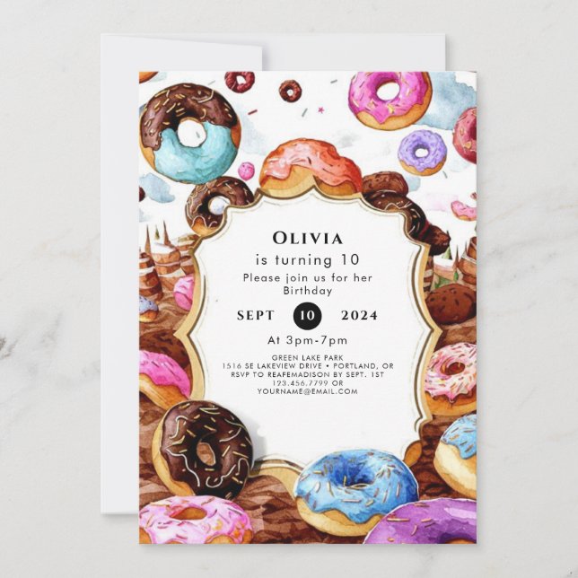  Simple Kids Doughnut Birthday Invitation (Front)