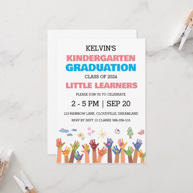Simple kindergarten graduation invitation (Front/Back In Situ)