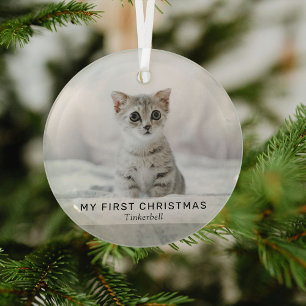 Simple Kitten 'My First Christmas' Photo Keepsake  Glass Tree Decoration