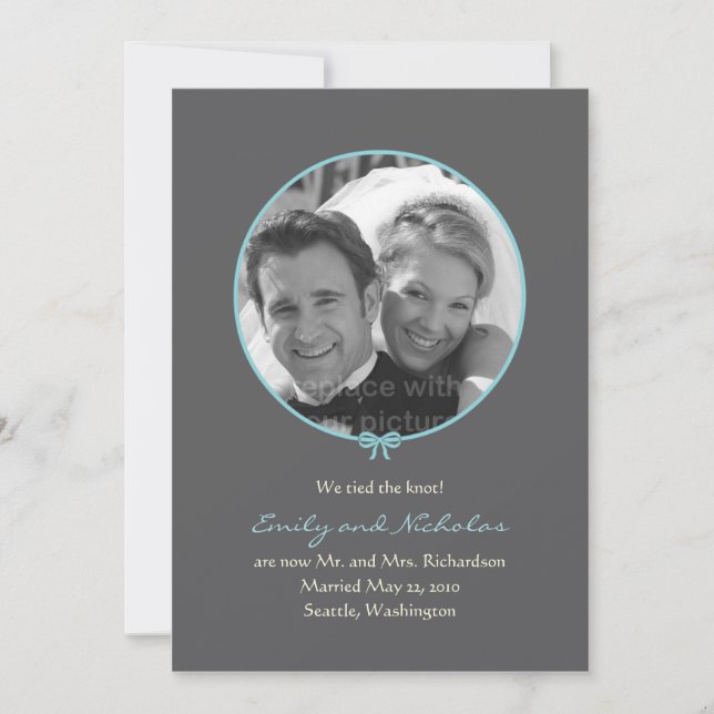 Simple Knot Photo Wedding Announcement - Blue (Front)