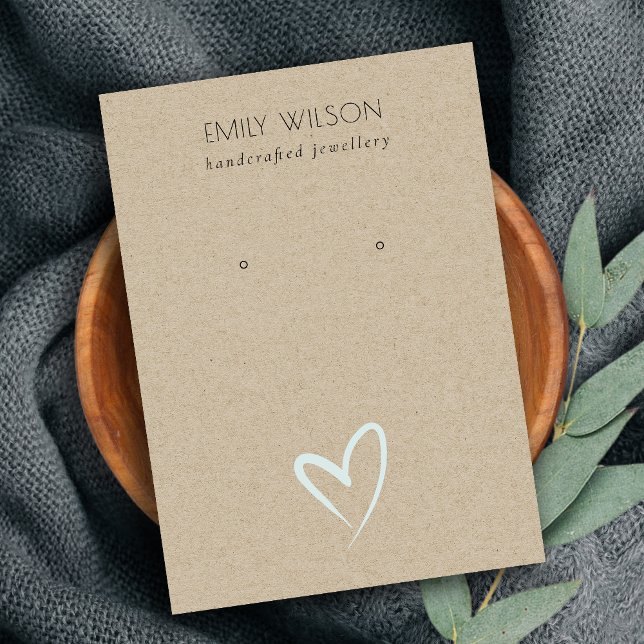 Simple Kraft Blue Heart Stud Earring Display Business Card (Creator Uploaded)