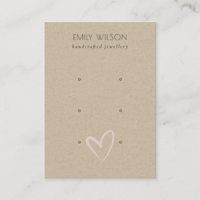 Simple Kraft Blush Heart 3 Stud Earring Display  Business Card (Front)