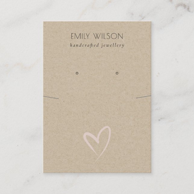 Simple Kraft Blush Heart Necklace Earring Display  Business Card (Front)