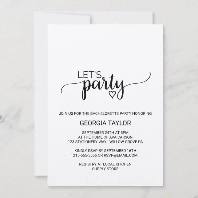 Simple Kraft Calligraphy Bachelorette Invitation (Front)