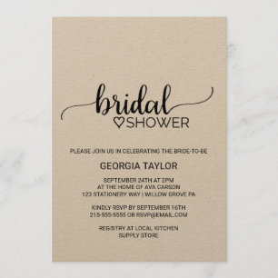 Simple Kraft Calligraphy Bridal Shower Invitation