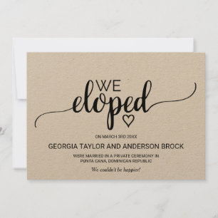 Simple Kraft Calligraphy Elopement Announcement