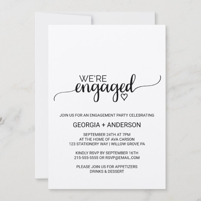 Simple Kraft Calligraphy Engagement Party Invitation (Front)