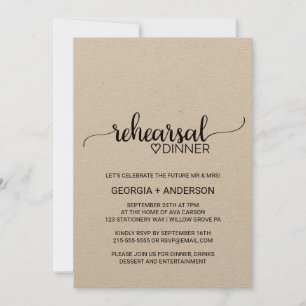 Simple Kraft Calligraphy Rehearsal Dinner Invitation