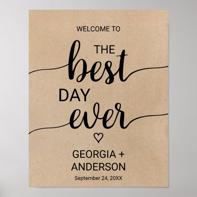 Simple Kraft Calligraphy The Best Day Ever Sign (Front)