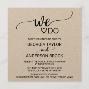 Simple Kraft Calligraphy "We Do" Square Wedding Invitation