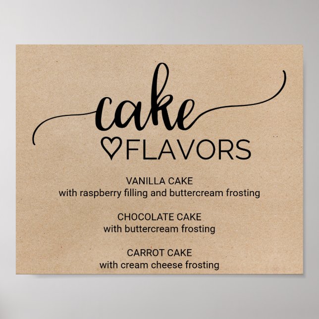 Simple Kraft Calligraphy Wedding Cake Flavours Poster (Front)