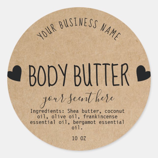 Simple Kraft Handmade Body Butter Scrub Lotion Cla Classic Round Sticker (Front)