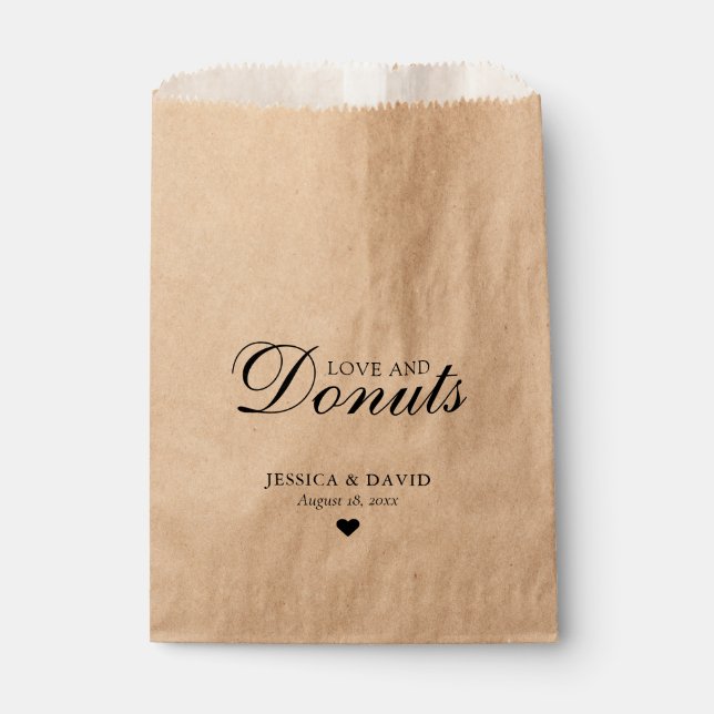 Simple Kraft Paper Love and Doughnuts Wedding Favour Bags (Front)
