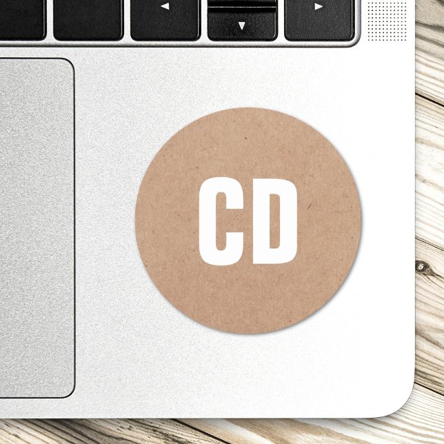 Simple Kraft Paper (printed) White Bold Monogram Classic Round Sticker (Creator Uploaded)