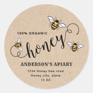 Simple kraft script Honey bee apiary Classic Round Sticker