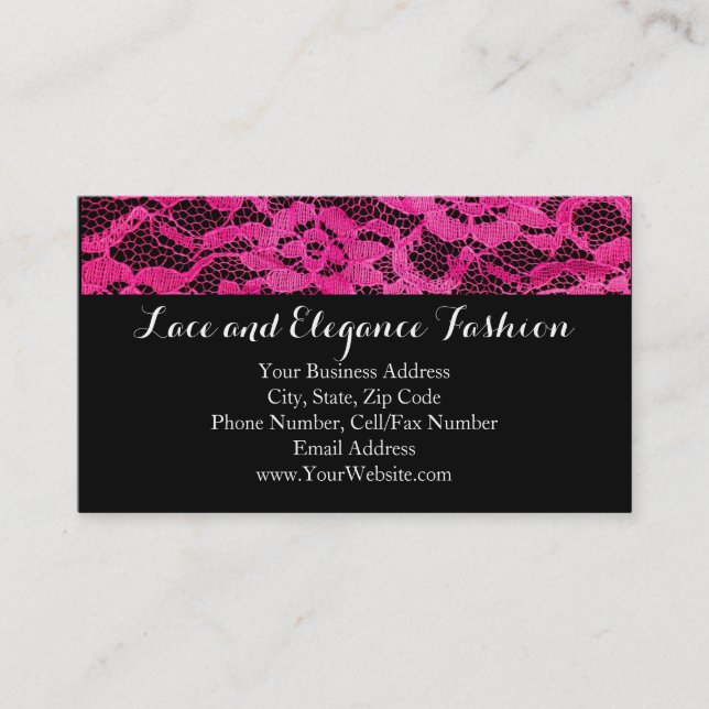 Simple Lace Hot Pink Black Fashion Romance Business Card (Front)
