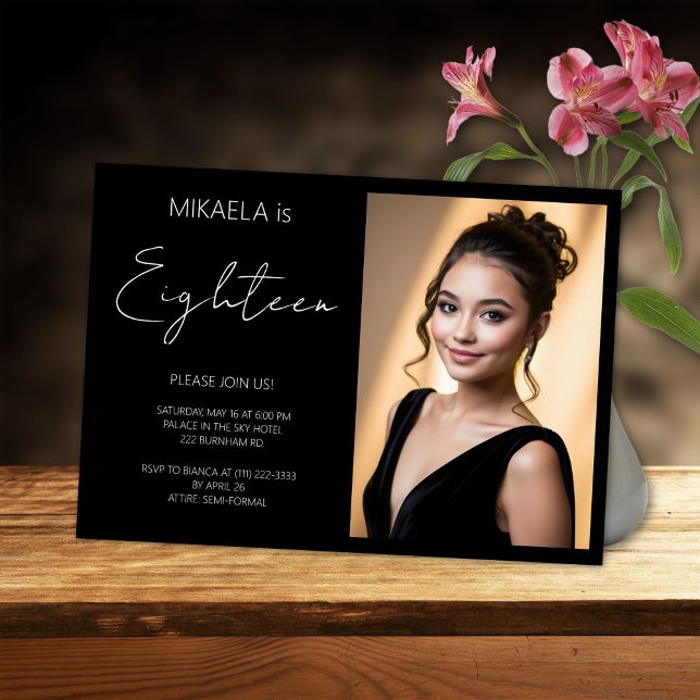 Simple Lady Debutante Black 18th Birthday Invitation (Creator Uploaded)