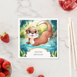 Simple Lake Otter Birthday Napkin