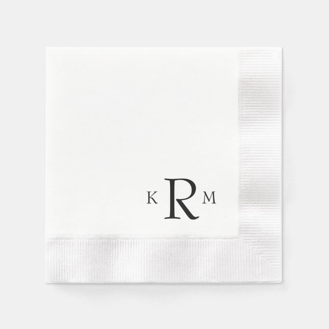 Simple Large Black Corner Monogram Coined Napkin (Front)