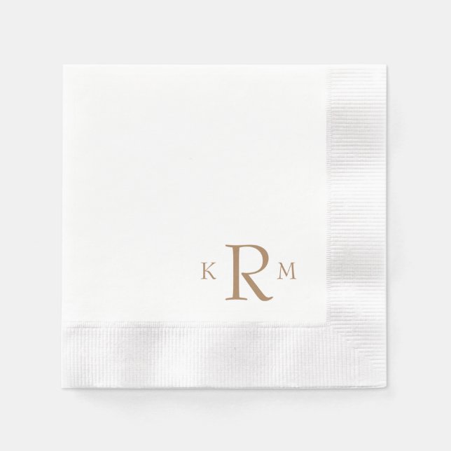 Simple Large Gold Corner Monogram Coined Napkins (Front)