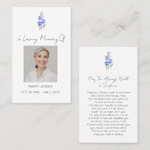 Simple Larkspur Photo Funeral Prayer Card