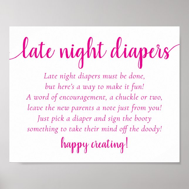 Simple Late Night Diapers | Hot Pink Shower Sign (Front)