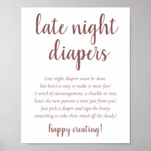 Simple Late Night Diapers   Mauve Pink Baby Shower Poster