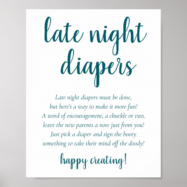 Simple Late Night Diapers | Teal Aqua Baby Shower Poster (Front)