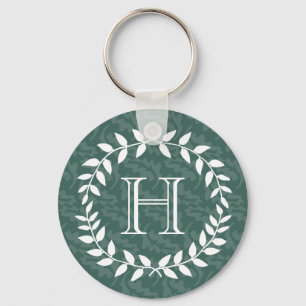 Simple Laurel Wreath Greenery Monogram Rustic Key Ring