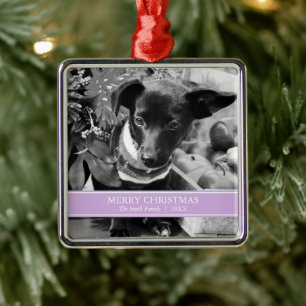 Simple Lavender and White Custom Photo Christmas Metal Tree Decoration