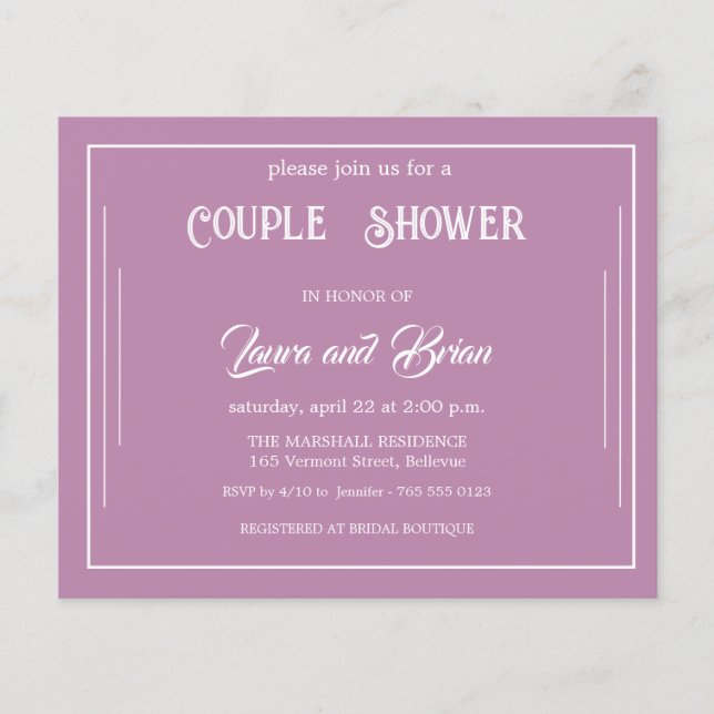 Simple Lavender  Budget Couples Shower Invitation Flyer (Front)