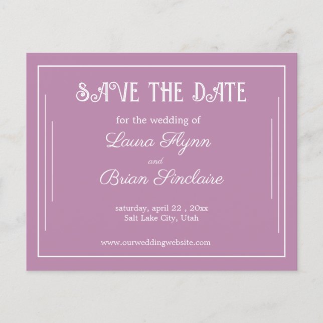 Simple Lavender  Budget Save the Date Flyer (Front)