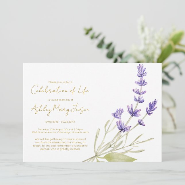 Simple Lavender Celebration of Life Funeral Invitation (Standing Front)