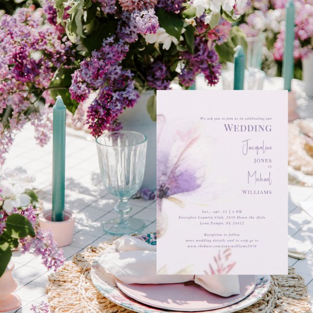 Simple Lavender Floral Stem Wedding Invitation (Creator Uploaded)